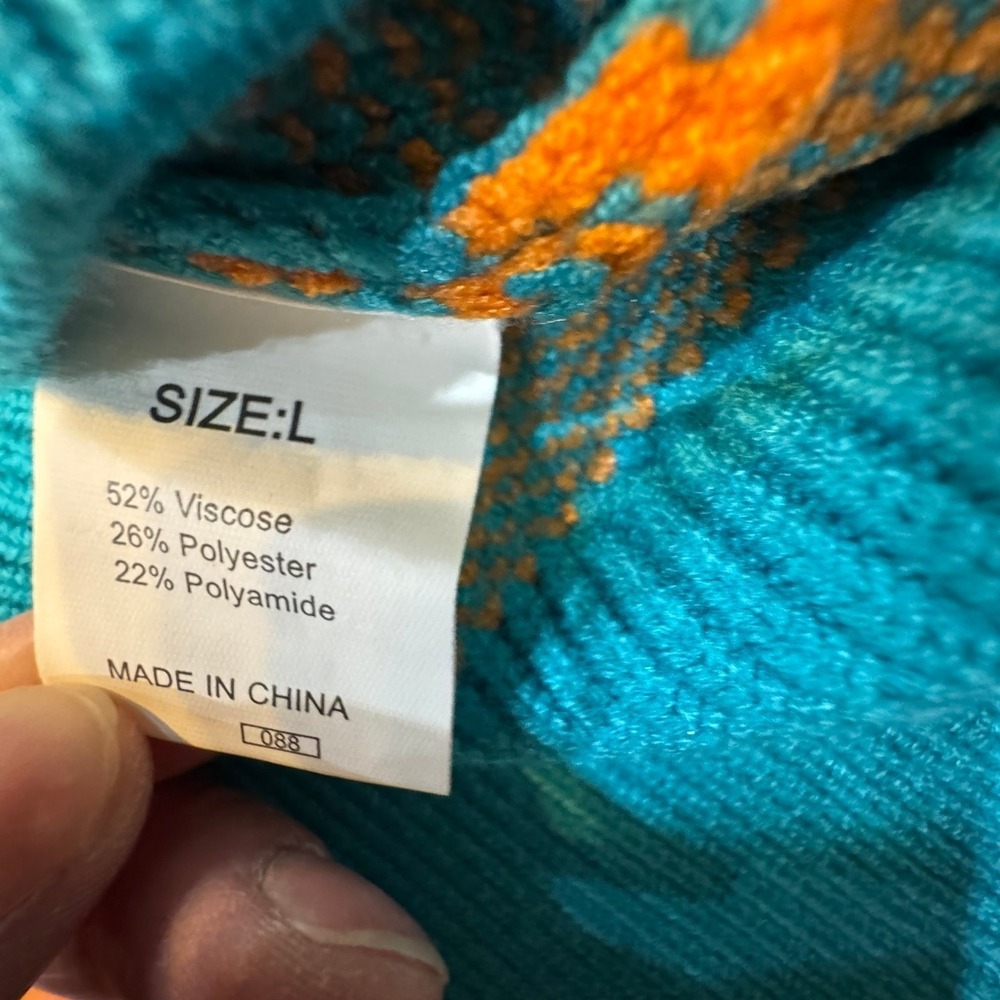 NWOT Boutique Horse Shoes and Bows Knit Sweater Womens Large Blue Orange - Picture 6 of 7